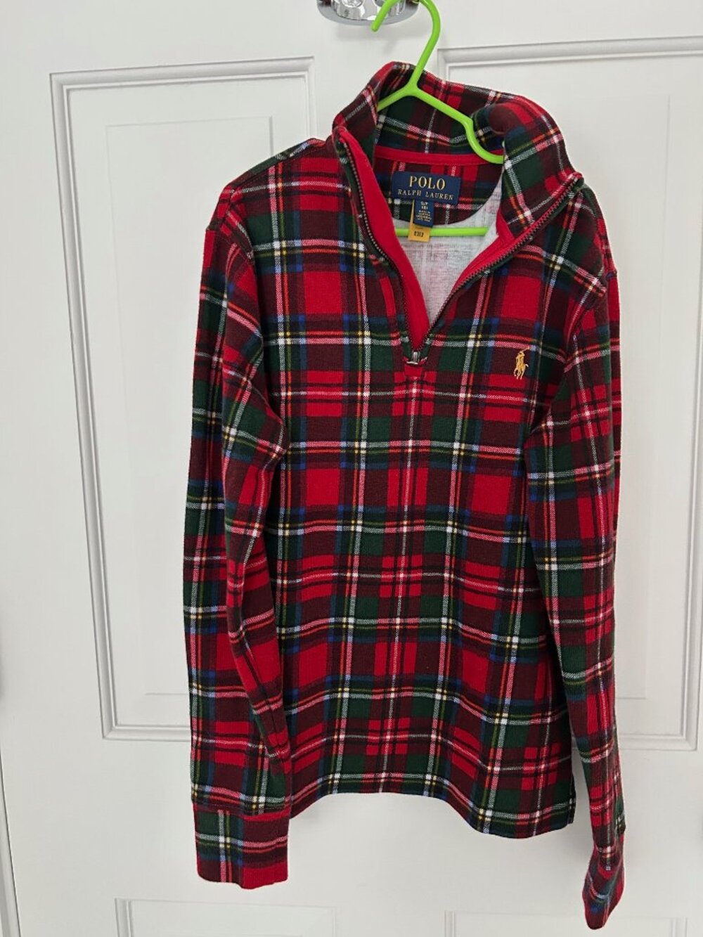 Polo Ralph Lauren Kids Red Tartan Plaid Quarter Zip Cotton Pullover Sweater